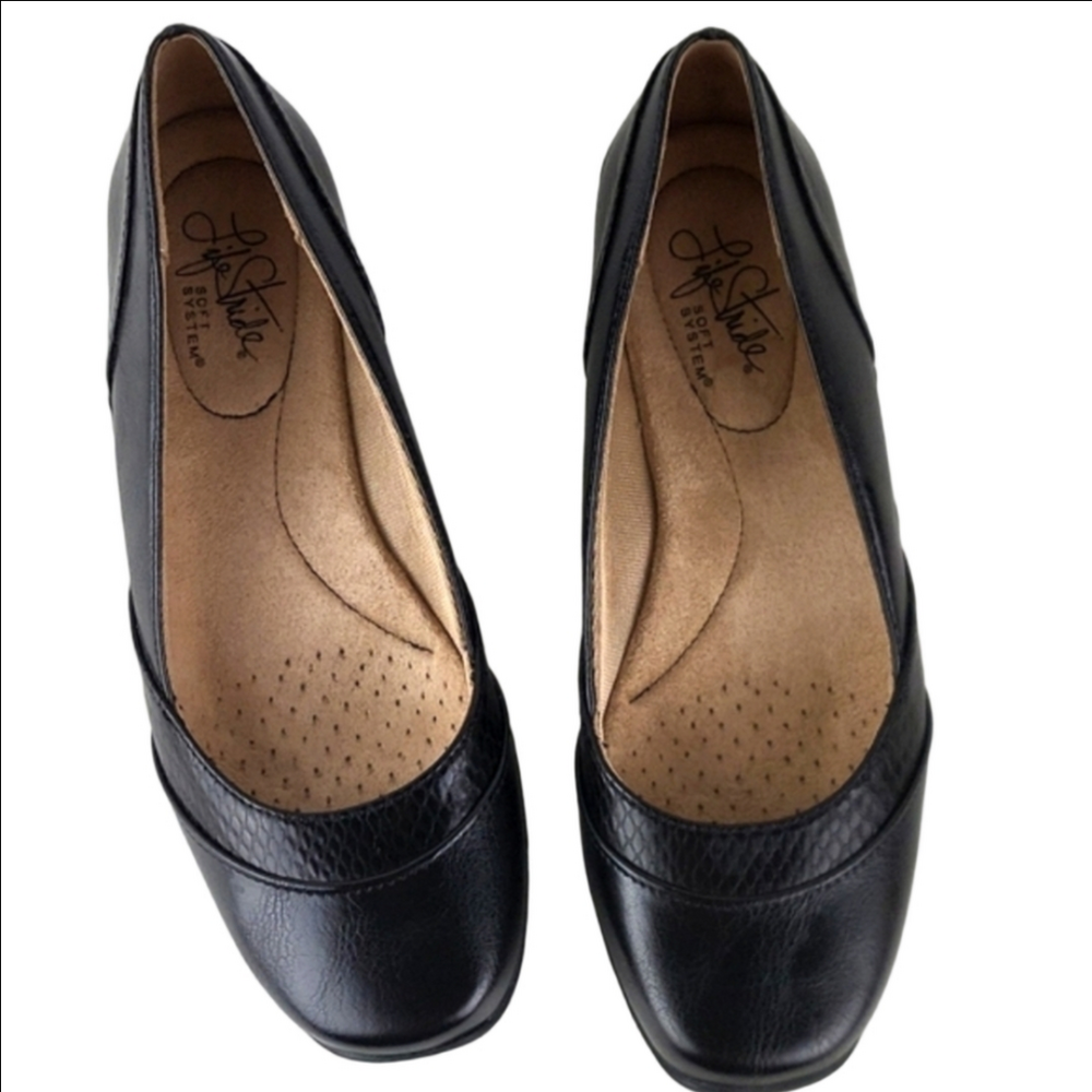 Life Stride Deja Vu Faux Leather Snake Embossed Slip-on Comfort Flat Bla…